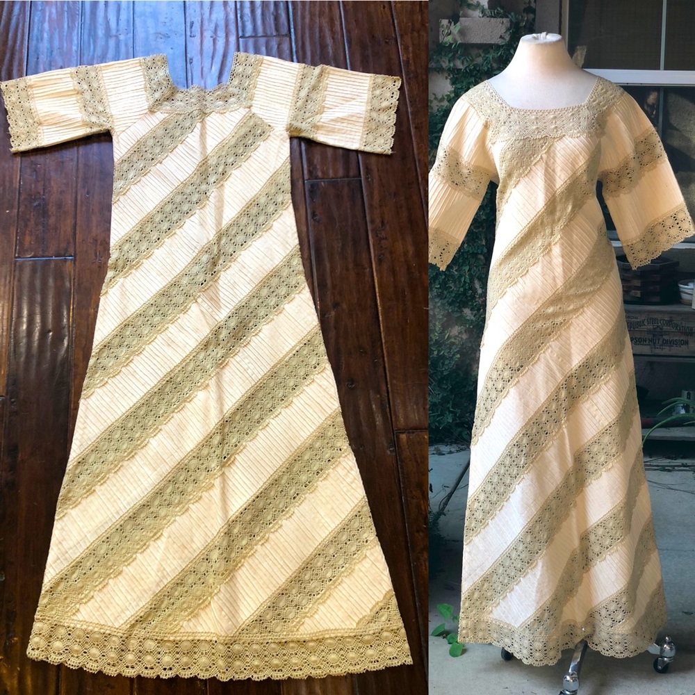 Vintage Cotton Maxi Mexican Dress